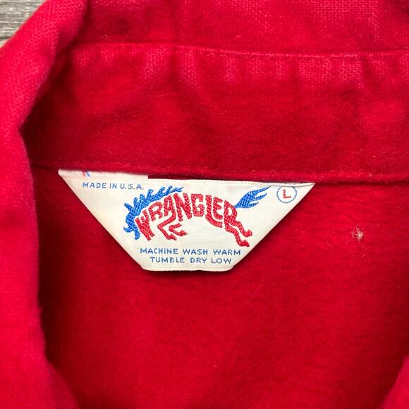 Vintage 70s Wrangler Solid Red Mens L Cowboy Western Horse Tag Flannel Shirt USA - Picture 5 of 9